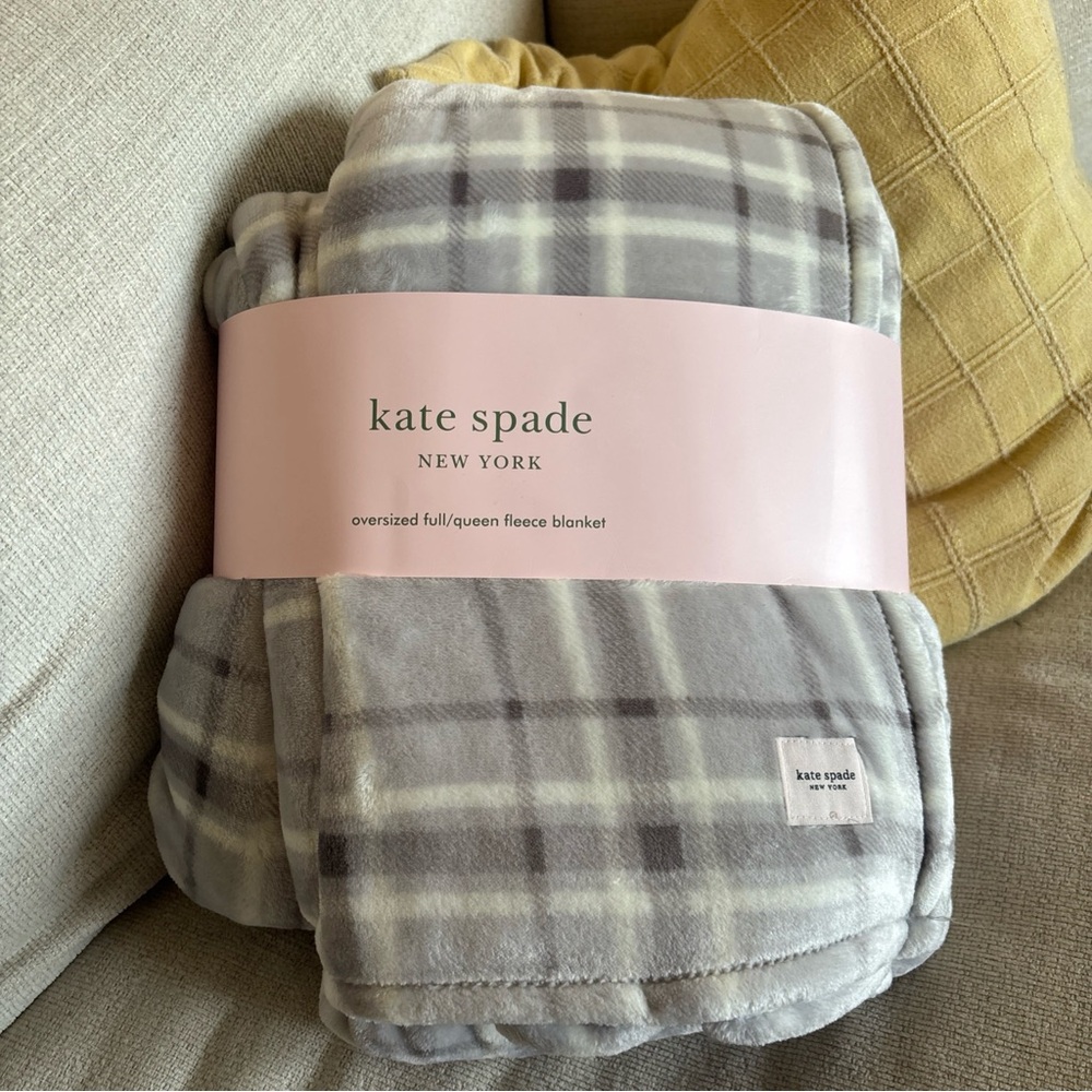 Kate Spade Gray Plaid Fleece Blanket